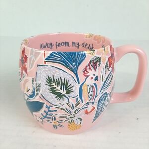 🔥Opalhouse Stoneware Mug Away from my Desk Pink Tropical 16 oz 3 3/4 inches